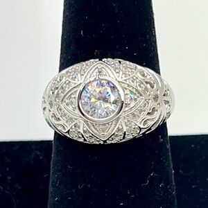 1.2 ctw Moissanite Bezel-Set Dome Ring in Sterling Silver Fits Like a Sz 8.5